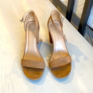 Nude suede block heel